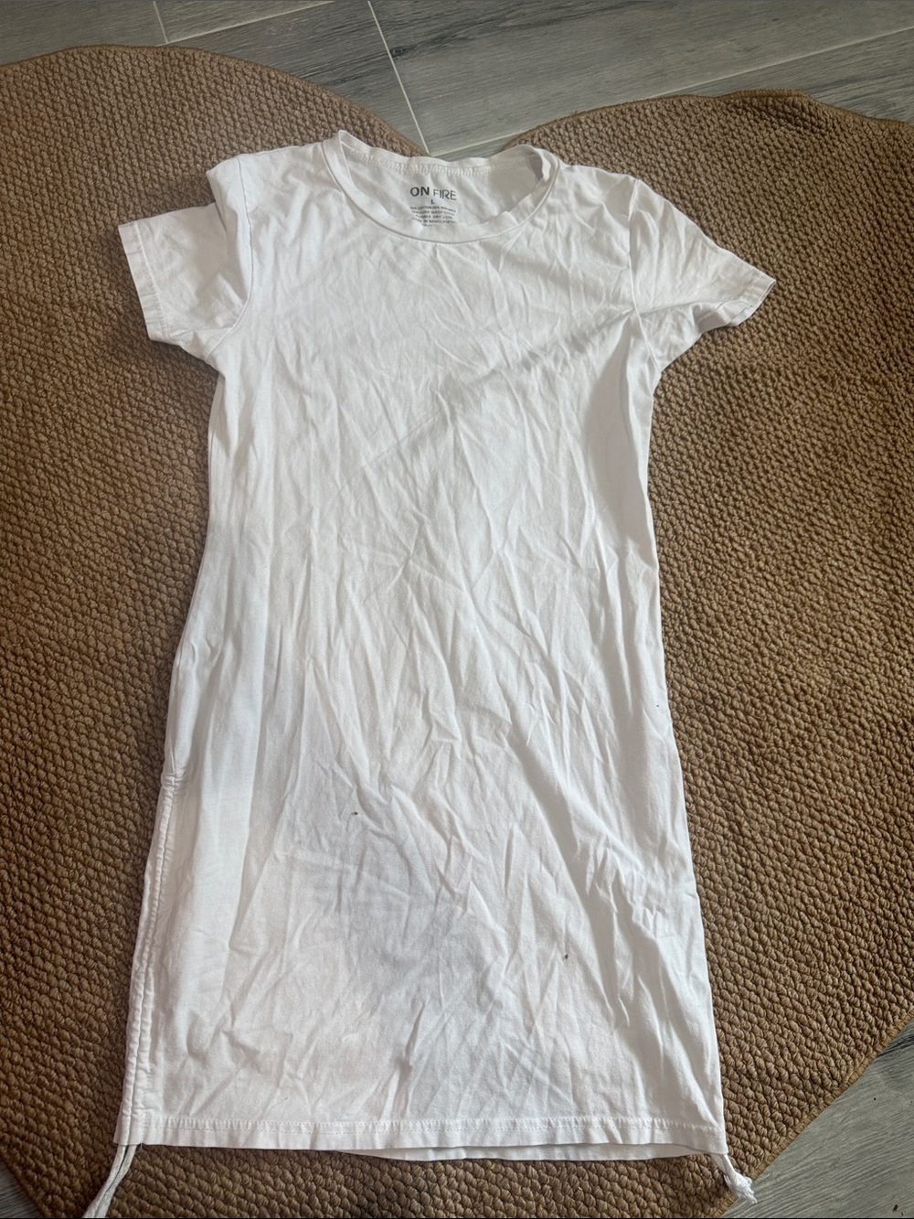 On Fire White Short Sleeve Tee Dress - Crewneck